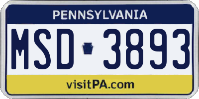 PA license plate MSD3893
