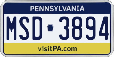 PA license plate MSD3894
