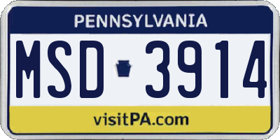 PA license plate MSD3914