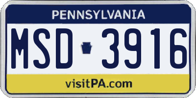 PA license plate MSD3916