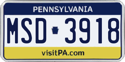 PA license plate MSD3918