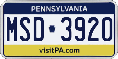 PA license plate MSD3920