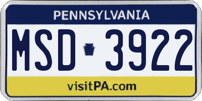 PA license plate MSD3922