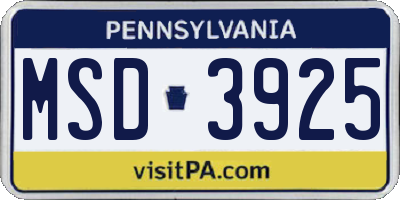 PA license plate MSD3925