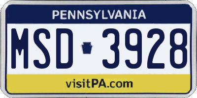 PA license plate MSD3928