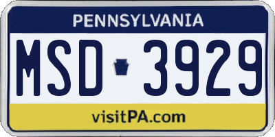 PA license plate MSD3929