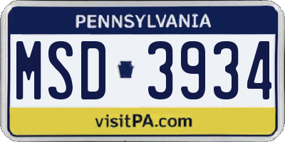PA license plate MSD3934