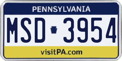 PA license plate MSD3954