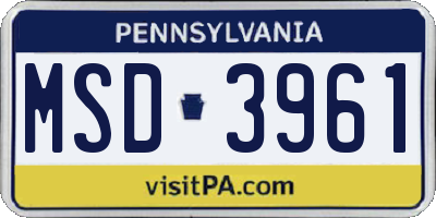 PA license plate MSD3961