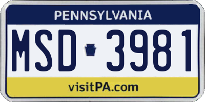 PA license plate MSD3981