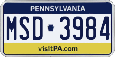 PA license plate MSD3984