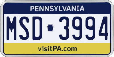 PA license plate MSD3994