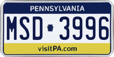 PA license plate MSD3996
