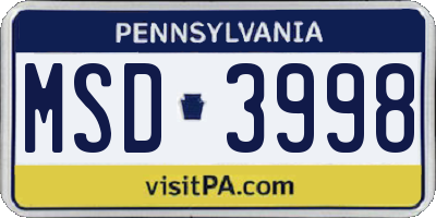 PA license plate MSD3998