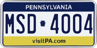 PA license plate MSD4004