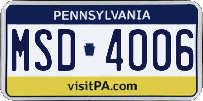 PA license plate MSD4006