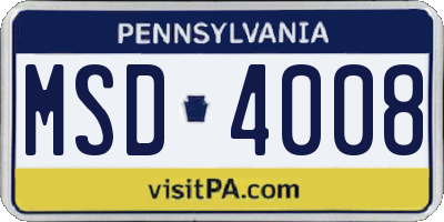 PA license plate MSD4008