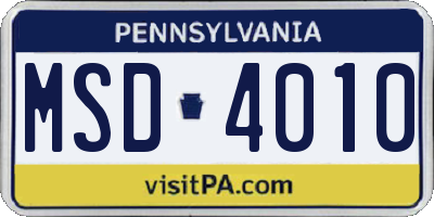 PA license plate MSD4010
