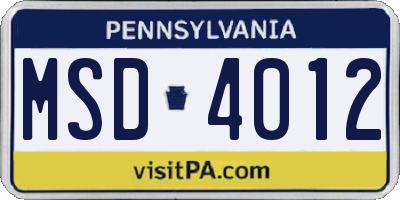PA license plate MSD4012