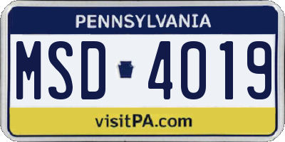 PA license plate MSD4019