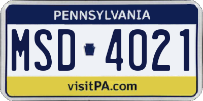 PA license plate MSD4021