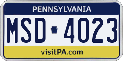 PA license plate MSD4023