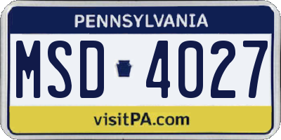 PA license plate MSD4027