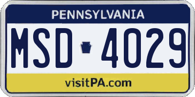 PA license plate MSD4029
