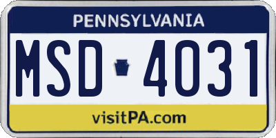 PA license plate MSD4031