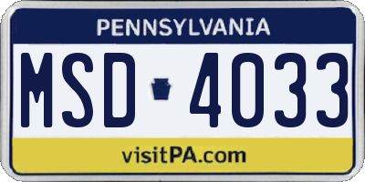 PA license plate MSD4033
