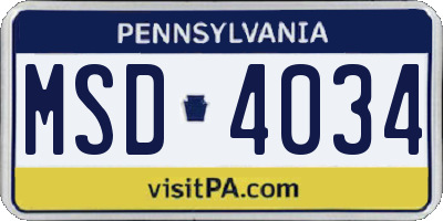 PA license plate MSD4034