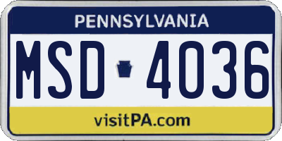 PA license plate MSD4036
