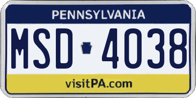 PA license plate MSD4038
