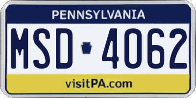 PA license plate MSD4062
