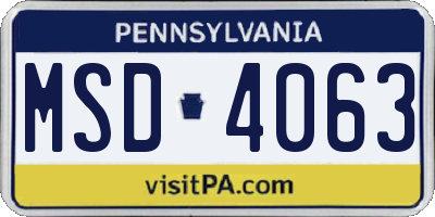 PA license plate MSD4063