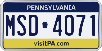 PA license plate MSD4071