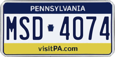 PA license plate MSD4074