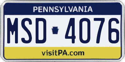 PA license plate MSD4076