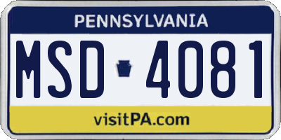 PA license plate MSD4081
