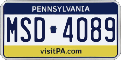 PA license plate MSD4089
