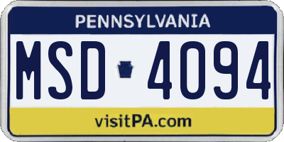 PA license plate MSD4094