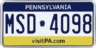 PA license plate MSD4098