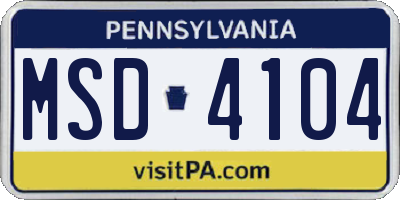 PA license plate MSD4104