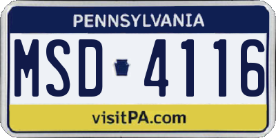 PA license plate MSD4116
