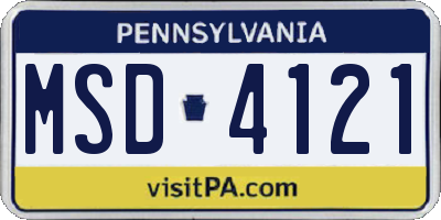 PA license plate MSD4121