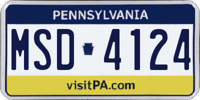PA license plate MSD4124