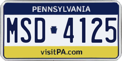 PA license plate MSD4125