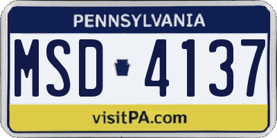 PA license plate MSD4137