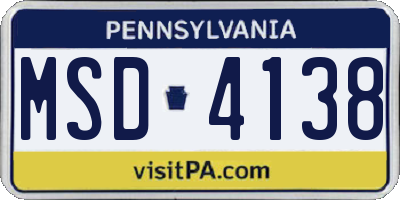 PA license plate MSD4138