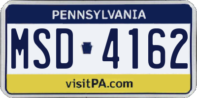 PA license plate MSD4162